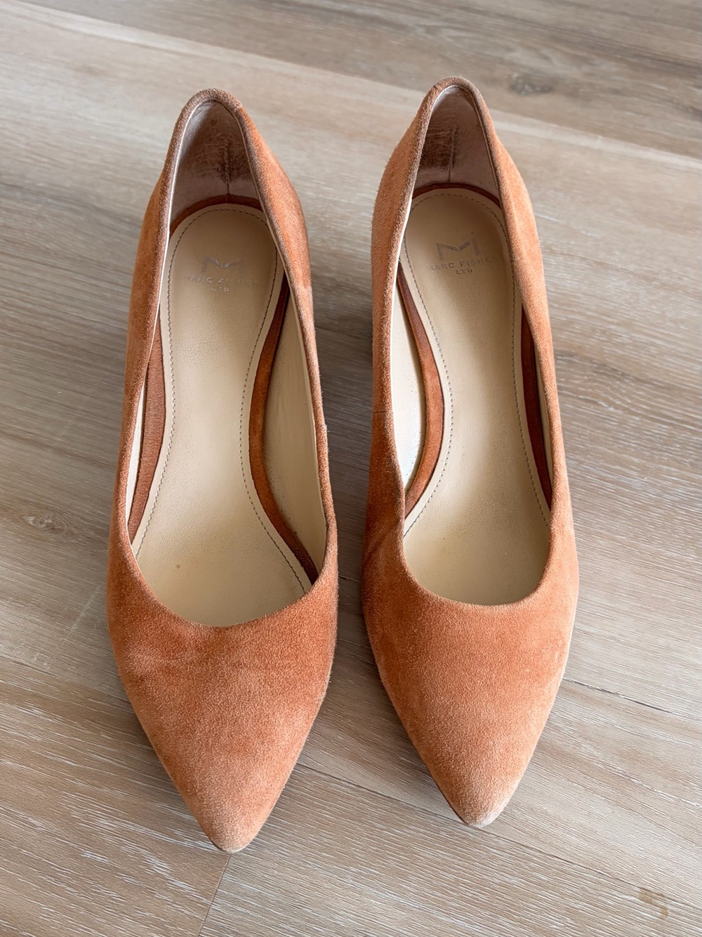 Marc Fisher Suede Pointed Toe Flats in Rust